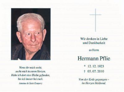 Hermann Pflie † 3. Juli 2010