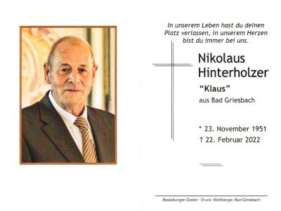 Nikolaus Hinterholzer † 22. Februar 2022
