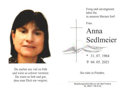 Anna Sedlmeier † 4. Mai 2021