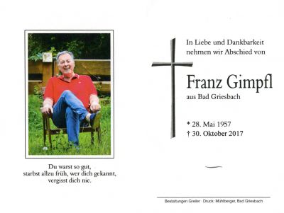 Franz Gimpfl † 30. Oktober 2017
