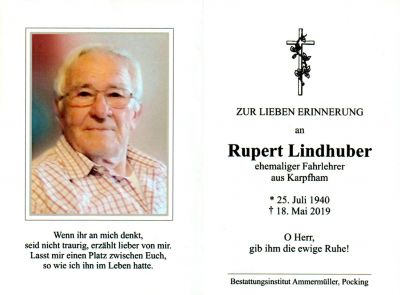 Rupert Lindhuber † 18. Mai 2019