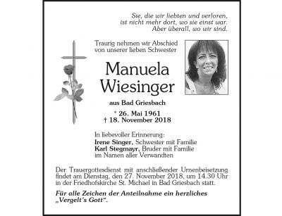 Manuela Wiesinger † 18. November 2018