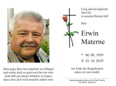 Erwin Materne † 25. Oktober 2019