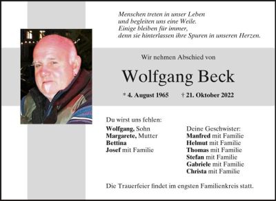 Wolfgang Beck † 21. Oktober 2022