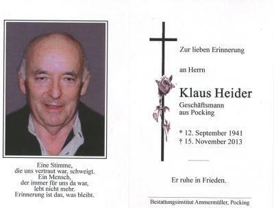 Klaus Heider † 15. November 2013