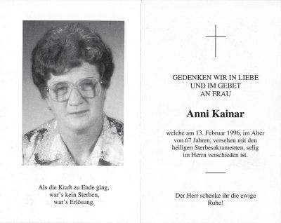 Anni Kainar † 13. Februar 1996