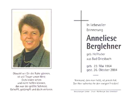 Anneliese Berglehner † 26. Oktober 2004